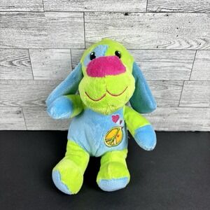 Dan Dee 2010 Puppy Dog GREEN Blue Peace‎ Heart 10" Plush Stuffed Animal